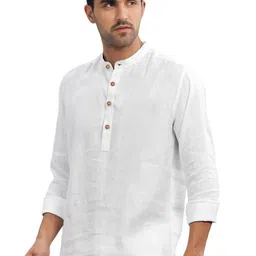 KNOWTED Mandarin Collar Roll-Up Sleeves Straight Short Kurta image 4