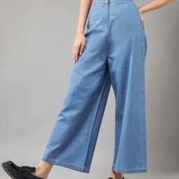 DOLCE CRUDO Light Blue Flared Fit High Rise Jeans-picture-11
