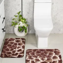 Saral Home 2 Pcs Brown & White Printed Bath Rugs image 1