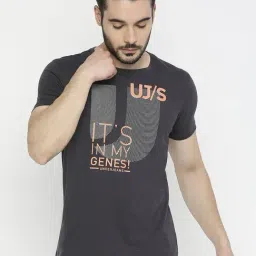 UnderJeans by Spykar Slate Grey Regular Fit Printed T-Shirt-image-8