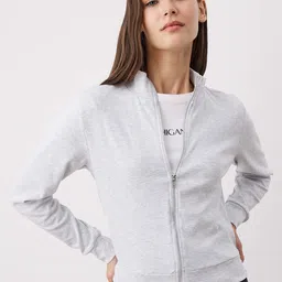 Trendyol Women Solid Mock Collar Long Sleeves Front-Open Sweatshirt-image-57