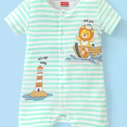Babyhug 100% Cotton Half Sleeves Romper Stripes & Lion Print- Blue-picture-28
