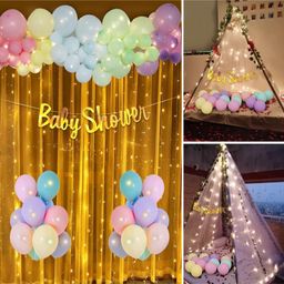 Bubble Trouble Baby Shower Decoration Items Set For Mom To Be White Net Curtain with Fairy Lights Pack of 39- Multicolor-picture-32