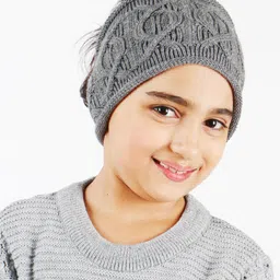 BHARATASYA Cable Knit Woolen Ear Warmer Headband With Rolled Edges - Grey-picture-33