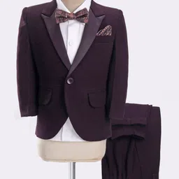 Robo Fry  Full Sleeves Party Suit with Bow - Wine-picture-26