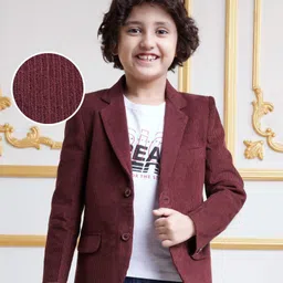 Mark & Mia Full Sleeves Corduroy Striped Blazer with Text Printed T-Shirt - Maroon-picture-32