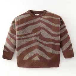 Yellow Apple Knitted Full Sleeves Pullover Sweater with Striped Design - Brown-picture-10