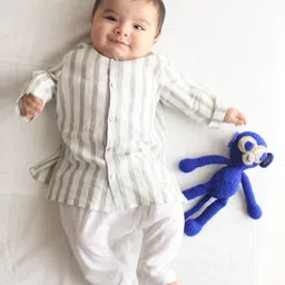 Tiber Taber Cotton Full Sleeves Striped Kurta & Pyjamas Set - Grey-image-14