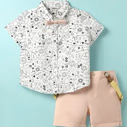 ToffyHouse Poplin Woven Half Sleeves Maths Printed Shirt & Shorts Set with Bow & Suspender - Beige-picture-16