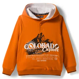 Pine Kids Knit Full Sleeves Hooded Sweatshirts With Colorado Text Print - Orange-picture-28