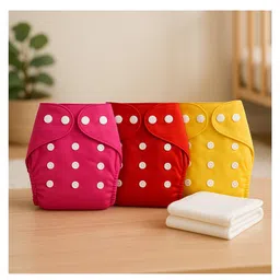 Sparkle Joy Free Size Reusable Cloth Diaper With Insert Pad 3 Pcs Diaper With 2 Pcs Insert- Yellow,Red,Purple-picture-10