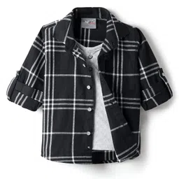 Dapper Dudes Full Sleeves Checked Shirt With Attached Tee - Black-picture-21