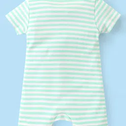 Babyhug 100% Cotton Half Sleeves Romper Stripes & Lion Print- Blue image 2