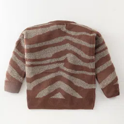 Yellow Apple Knitted Full Sleeves Pullover Sweater with Striped Design - Brown image 2