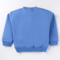 Little Kangaroos Fleece Knit Full Raglan Sleeves Sweatshirt with Text Print & Floral Applique - Royal Blue image 2