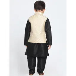 JBN Creation Full Sleeves Solid Coordinating Kurta & Pyjama With Ethnic Motif Printed Nehru Jacket Set - Cream & Black image 3