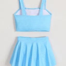 Mark & Mia Sleeveless Two Piece Swimsuit with Strips Print & Lace Detailing - Light Blue image 2