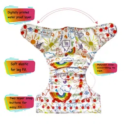 Dumbledo Premium Cloth Diaper with Leak-Proof, Absorbent 6-layer White Insert - Dryfeel with Comfortable Fit for 3 Months to 3 Years, Pack of 5 image 2