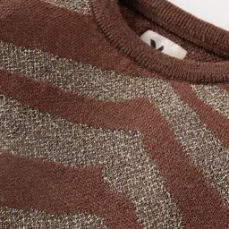 Yellow Apple Knitted Full Sleeves Pullover Sweater with Striped Design - Brown image 3