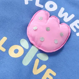 Little Kangaroos Fleece Knit Full Raglan Sleeves Sweatshirt with Text Print & Floral Applique - Royal Blue image 3