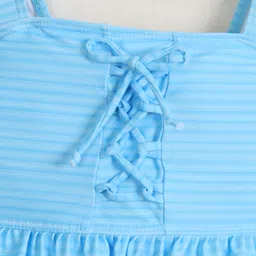 Mark & Mia Sleeveless Two Piece Swimsuit with Strips Print & Lace Detailing - Light Blue image 3
