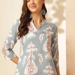 Anouk Rustic Ikkat Printed V neck Regular Top-picture-45