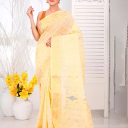 PuJoy Zari Pure Cotton Taant Saree image 1