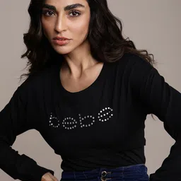 bebe Women Black Cropped Sweatshirt-picture-25