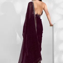 YAMUNE Embellished Sequinned Pure Georgette Heavy Work Saree image 4