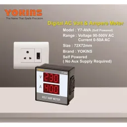 Yokins Digital Volt-Amp Meter Sqaure Black 90-500 V AC Voltage Range for Electrical Panel & Submersible Panel Testing, Y7-AVA image 2