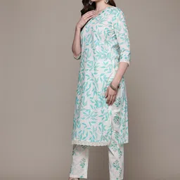 Readiprint Fashions Floral Printed Sequinned Pure Cotton Kurta With Trousers & Dupatta image 5