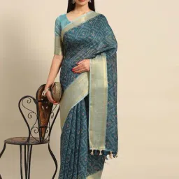 Saree Mall Blue Linen Printed Saree With Unstitched Blouse-picture-30