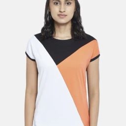 Ajile by Pantaloons White & Peach Cotton Color-Block Sports T-Shirt-picture-44