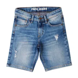 Pepe Jeans Kids Light Blue Distressed Shorts-image-5