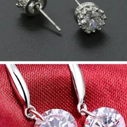 OOMPH Delicate Crown Design Silver Tone Cubic Zirconia Stud & Drop Earrings for Women - Set of 2-picture-13