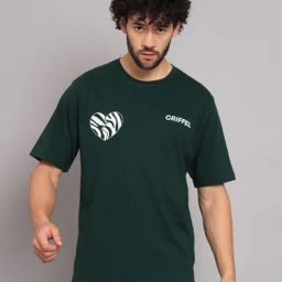 GRIFFEL Green Printed Loose Fit Oversized Crew T-Shirt-picture-7