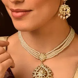 Jaypore Gold Swarna Dangler Necklace & Earring Set-image-78