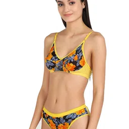 samvar Women Yellow,Red Cotton Bra Panty Set for Lingerie Set Undergarments Pack of 2 image 3