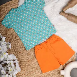Nino Bambino Kids Blue & Orange Cotton Printed T-Shirt Set-picture-22