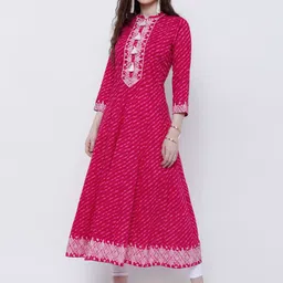 Vishudh Women Pink Leheriya Print Anarkali Kurta-image-82