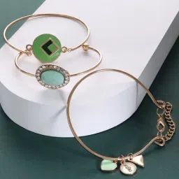 Zaveri Pearls Set of 3 Green Enamel & Stones Contemporary Stack Bracelets-ZPFK14549-image-88
