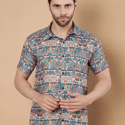 VS MALL Abstract Printed Cutaway Collar Classic Cotton Casual Shirt-picture-18