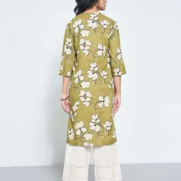 Rangmanch By Pantaloons Green Regular Fit Floral Print Kurta image 2