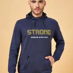 Urban Ranger by Pantaloons Dark Blue Regular Fit Printed Hooded Sweatshirt-picture-7
