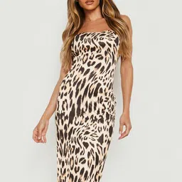 Boohoo Animal Off-Shoulder Sheath Dress-image-0