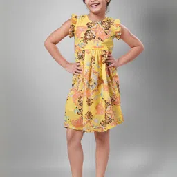 Tura Turi Girls Floral Printed Flutter Sleeves Fit & Flare Dress-image-83