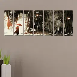 999Store White & Grey 7-Panel Lonely Woman with Umbrella Wall Art-picture-24