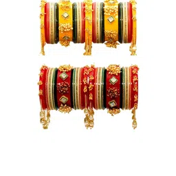Zindura Set Of 4 Gold-Plated Stone Studded & Beaded Chudas Bangles-picture-33