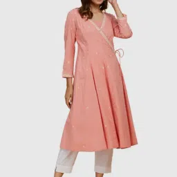 Fabindia Pink Cotton Embroidered Angrakha Kurta-image-26