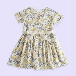 Akkriti by Pantaloons Kids Off-White & Yellow Cotton Floral Print Dress-image-18